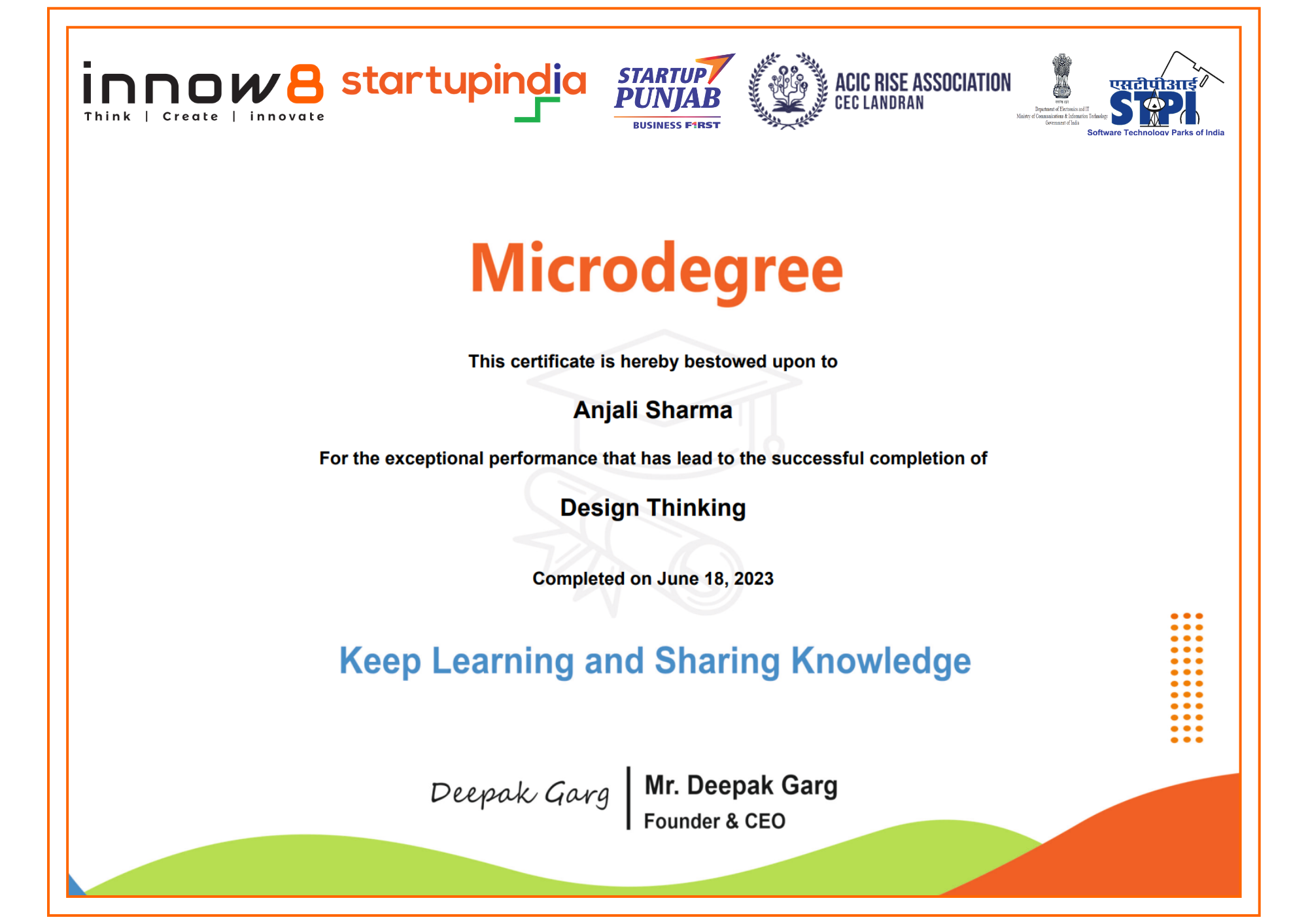 Microdegree Certificate Sample